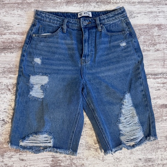 PTCL Distressed high‎ waisted Denim Shorts in blue women’s size 28 NWOT - Picture 1 of 7